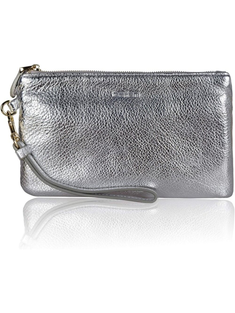 Women's Sliver Leather Wristlet Clutch Wallet Purse RFID Gold Zipper Bags